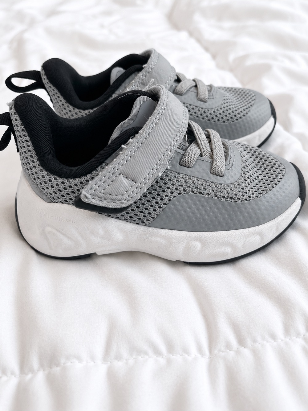 all in motion Gray and White Kids Mesh Sneakers with Hook-and-Loop Strap